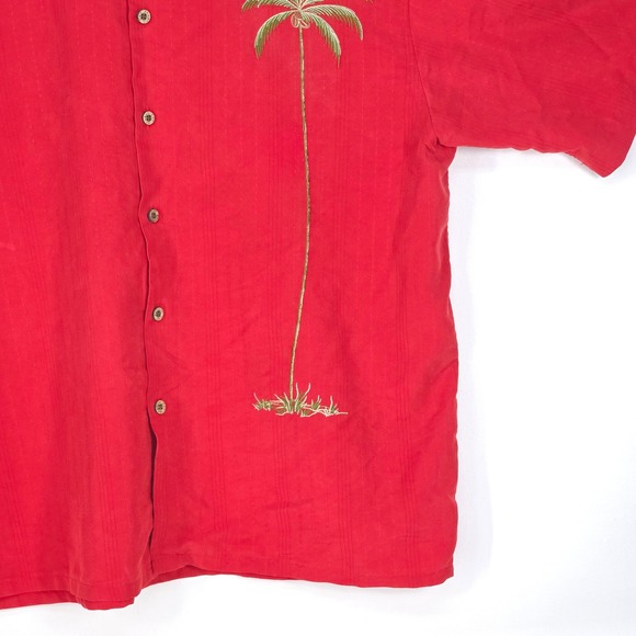 Bamboo Cay‎ Palm Tree Shirt XL Red Embroidered Button Up Island Camp Modal Blend - Picture 13 of 16